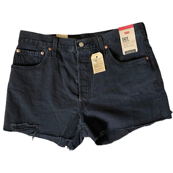 NEW Levi’s Black 501 Denim Shorts Button Front Size 33 - Picture 1 of 6